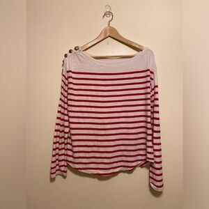 LEON & HARPER Striped Boatneck Long Sleeve Top - Red/White. Size M